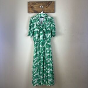 Vineyard Vines S Marthas Vineyard Tropical Toile Tie-Neck Midi Dress Green/White